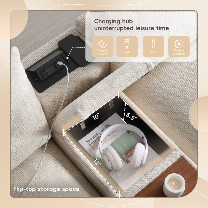 Oversized U Shaped Modular Sectional Sofa with 2 Storage Ottomans, Chenille 6 Seat Sofa with Console, Cup Holder & USB Charger