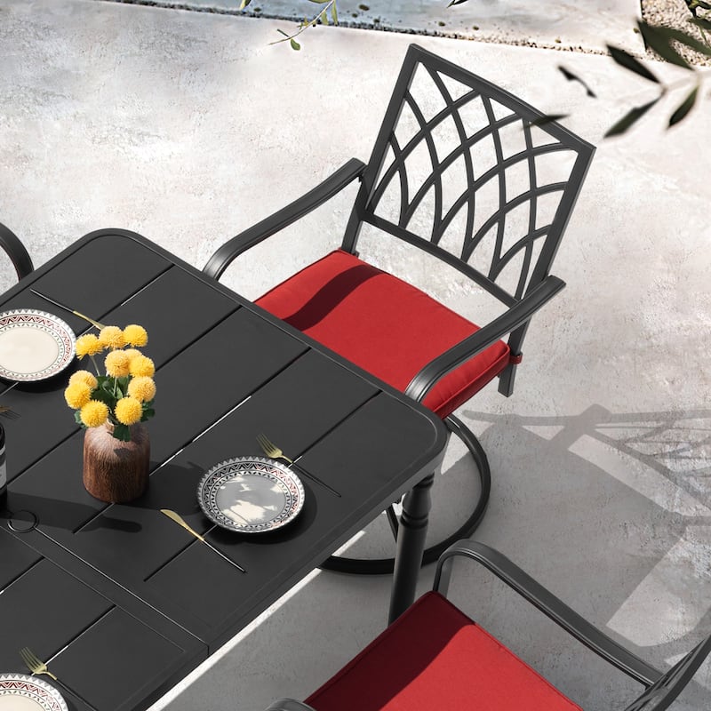 Patio Metal Swivel Dining Set of 7 with Zippered Cushions and Umbrella Hole