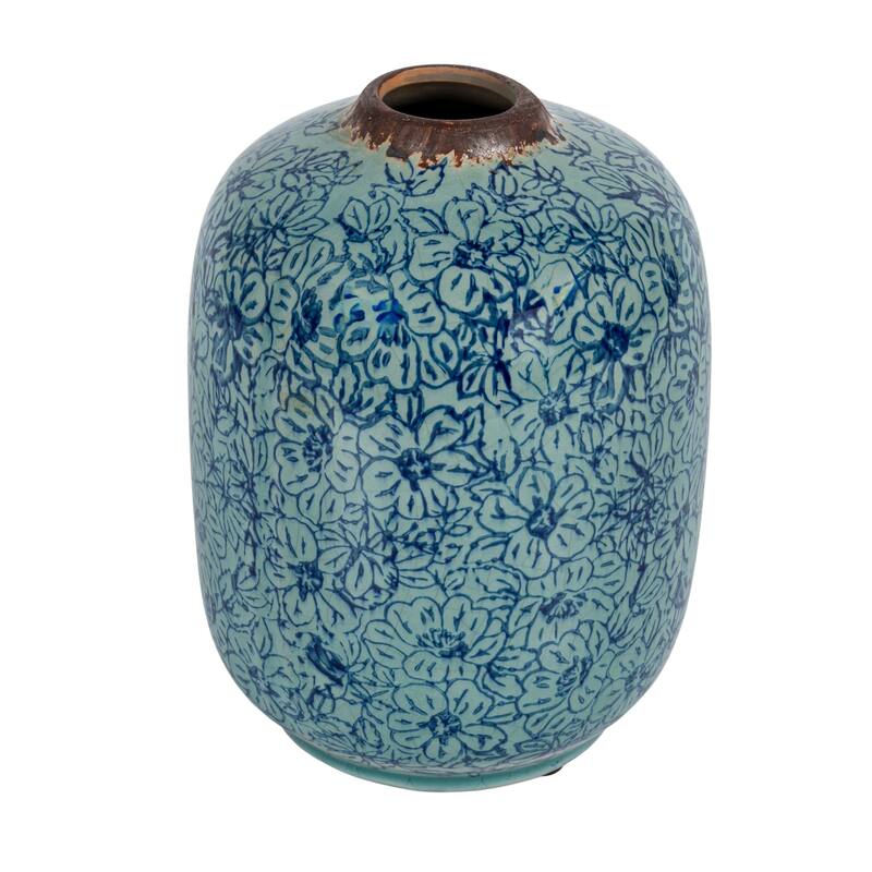 Decorative Terra-cotta Vase with Floral Pattern with Distressed Finish
