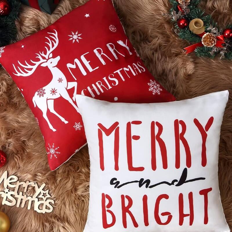 18x18 inch Soft Velvet Set of 4 Christmas Decorations Pillow Covers, Pillow Case