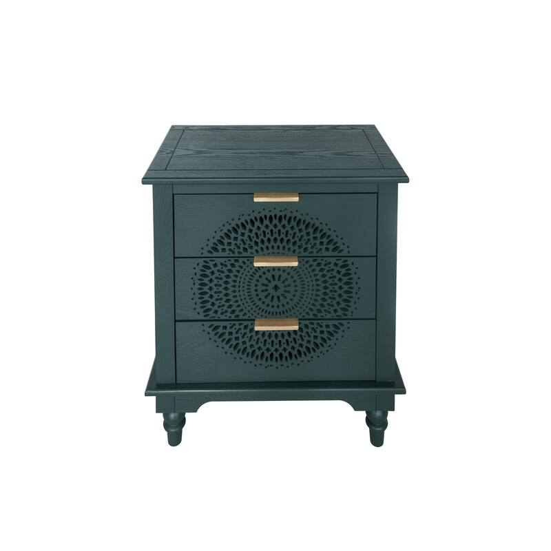 Hollow-Carved 3 Drawer Dresser Storage Chest with Metal Handles For Living Room Bedroom