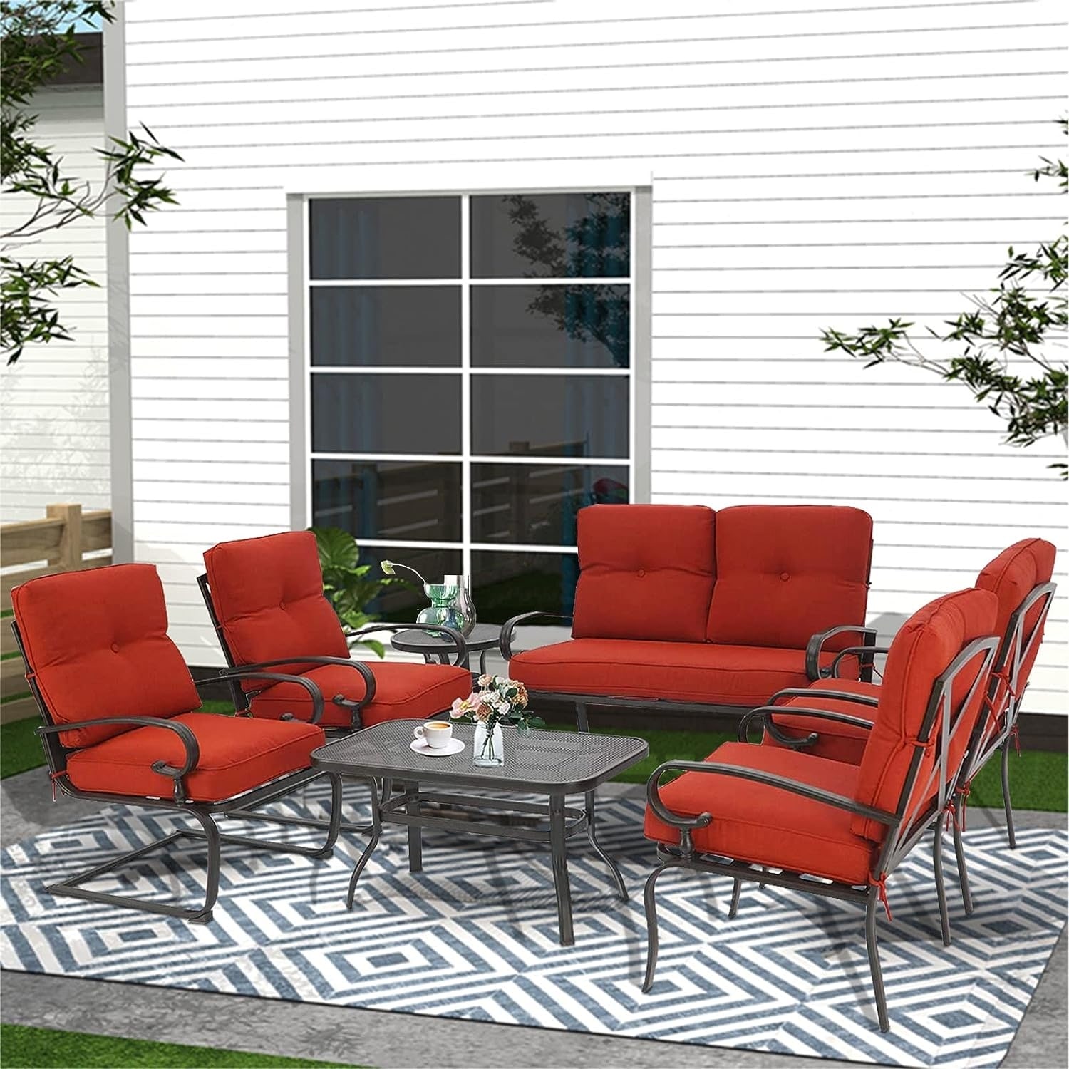 SUNCROWN 7 Piece Outdoor Metal Furniture Conversation Patio Set