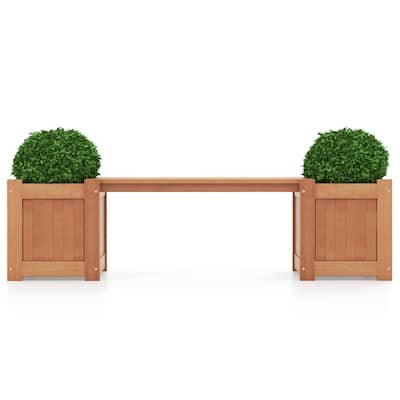 Wooden Garden Bench with Planter Boxes Outdoor Patio Seating for Yard Porch and Deck - 68" L x 16" W x 18" H