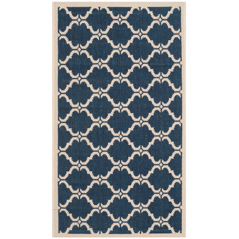 SAFAVIEH Courtyard Charleen Indoor/ Outdoor Waterproof Patio Backyard Rug - 2' x 3'7" - Navy/Beige