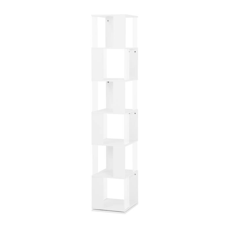 6 tier Rotating Bookshelf, Floor Rack Simple Bookcase with Acrylic plate Student Multi-Function Creative Bookshelf