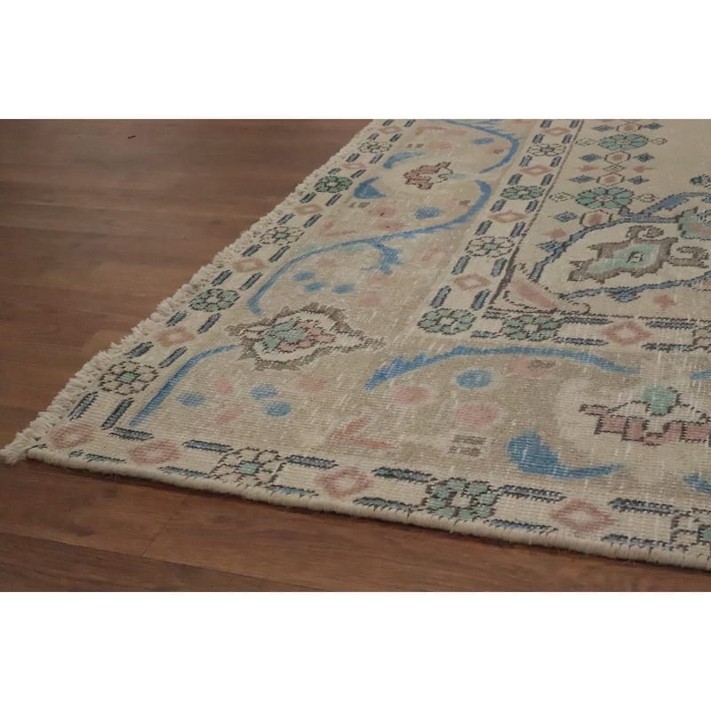 Hand Knotted Oriental 100% Wool Carpet Traditional Floral Beige & Ivories Tabriz Area Rug - 11' 0'' X 7' 10''