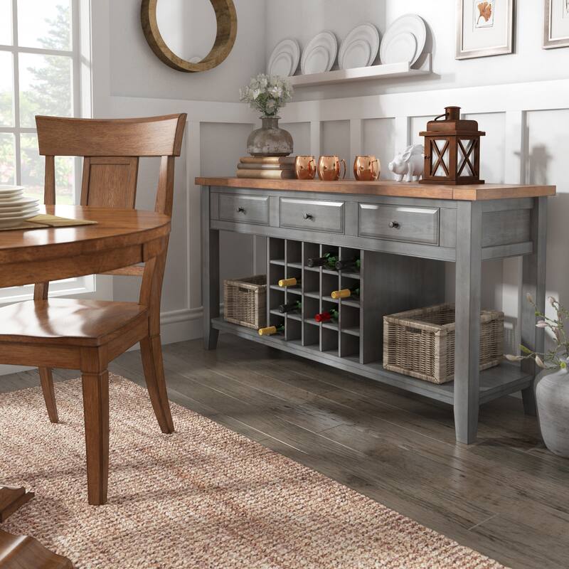 Eleanor Two-Tone Wood Wine Rack Buffet Server by iNSPIRE Q Classic