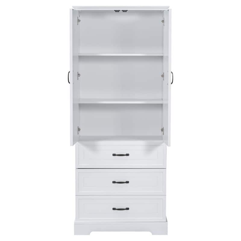 Tall Bathroom Storage Cabinet, Freestanding Floor Cabinet with Two Doors and Drawers, Adjustable Shelf