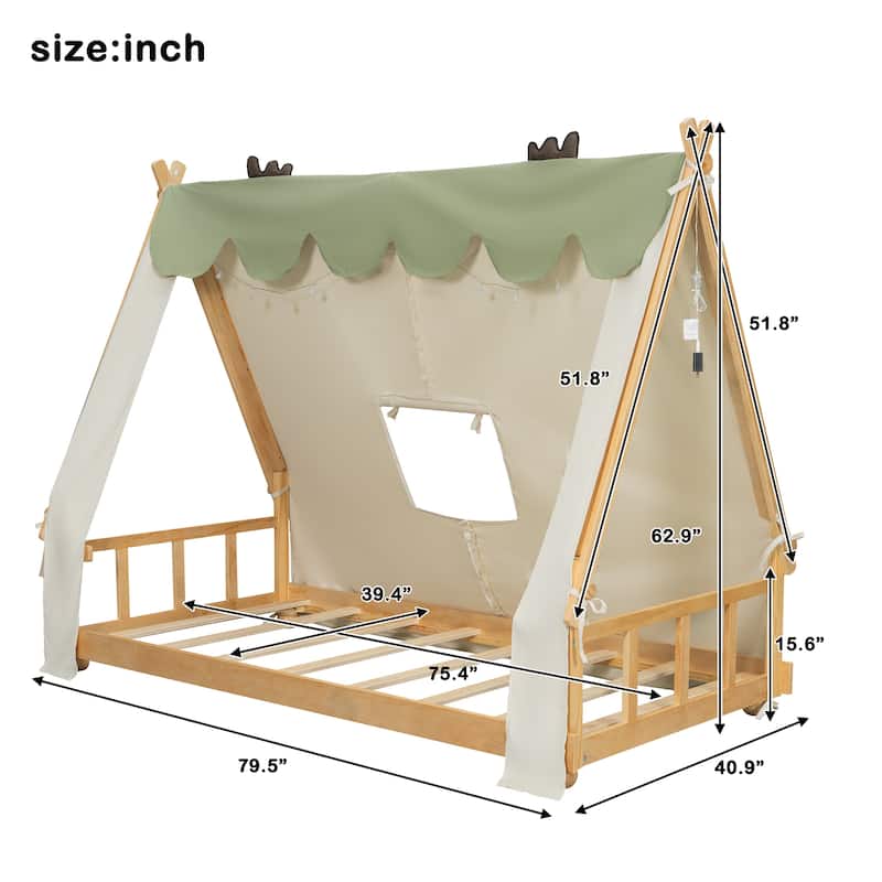 Whimsical Tent House Bed with Lights and Skylight by Harper&Bright Designs