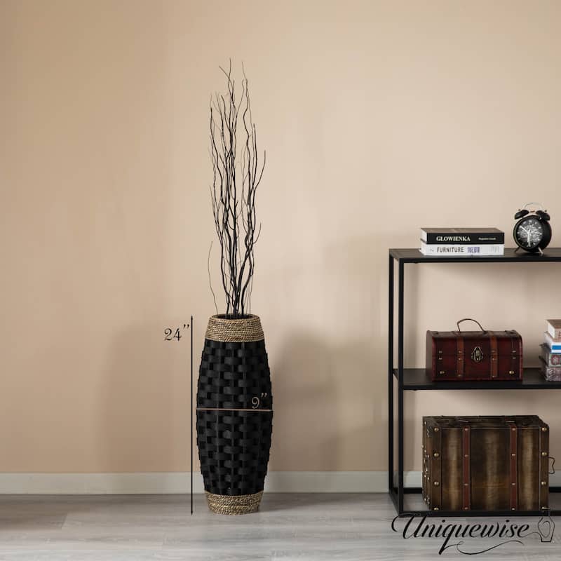 Rustic Tall Floor Vase - 24-inch Handcrafted Black Woven Vase, Decorative Accent for Home Decor, Living Room, and Entryway