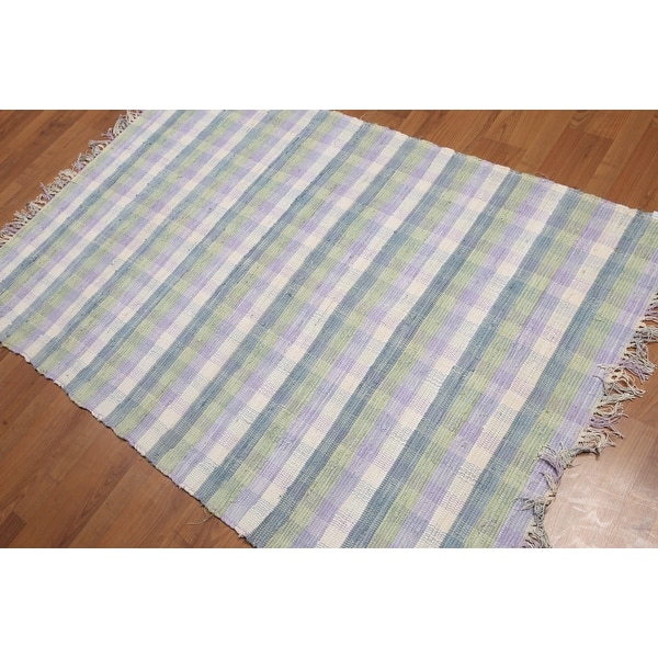 Hand Woven Off White Reversible Flatweave Wool Modern Oriental Rug 4