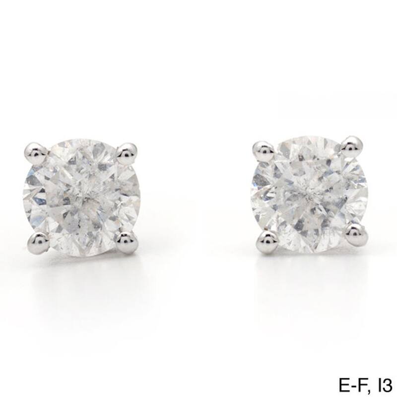 Auriya Platinum 1 1/2ctw Round Diamond Stud Earrings Clarity-enhanced - E-F, I2-I3