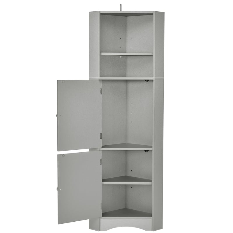 Roomfitters Tall Bathroom Corner Cabinet with Adjustable Shelves and Doors Freestanding MDF Storage Tower
