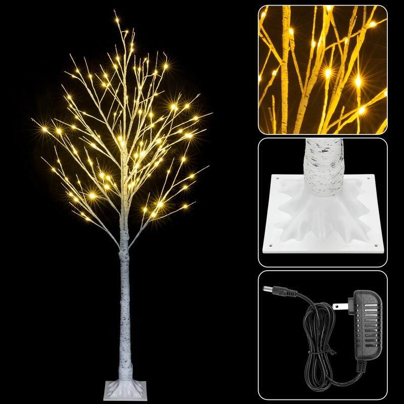 Pre Lit White Birch Tree Christmas Holiday Party Decorations Starlit Tree for Indoor Outdoor Use - 4 FT