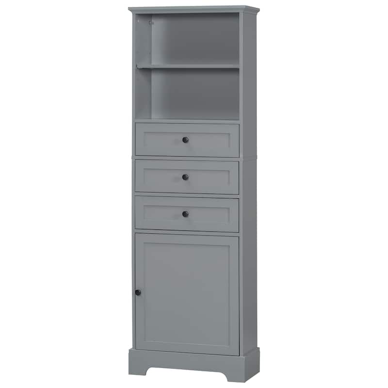 Roomfitters Tall Storage Cabinet with 3 Drawers Adjustable Shelves for Bathroom Study or Office Painted MDF Board