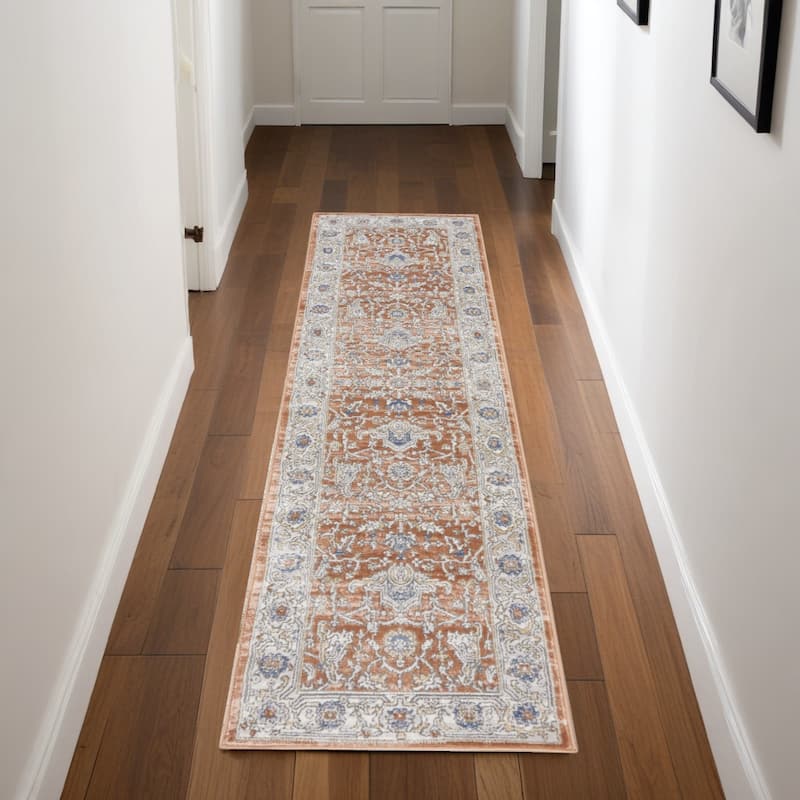 Nete Power Loomed Durable Area Rug By HomeRoots - 90' X '26' X '0.5 - 90' X '26' X '0.5 - Gray and Red - Runner