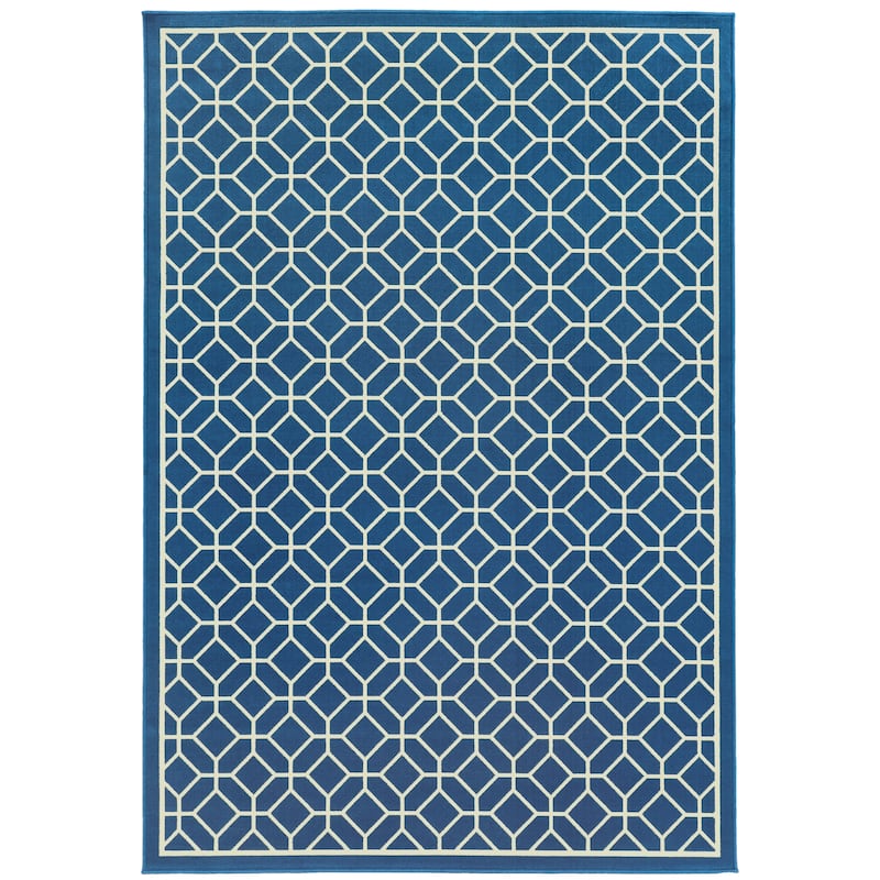 Portsmouth Navy Ivory Geometric Outdoor Casual Area Rug