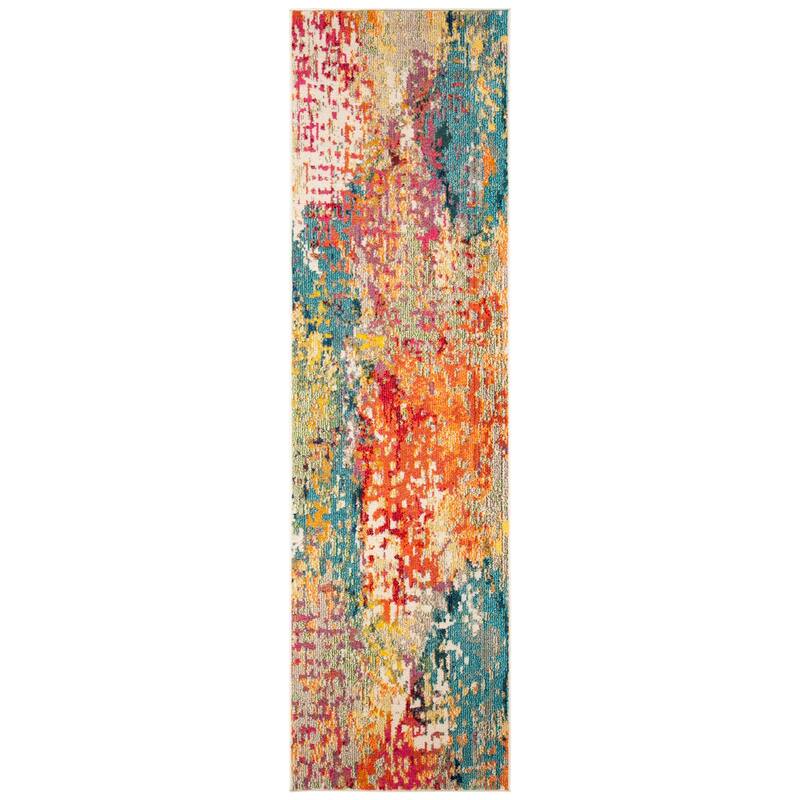 SAFAVIEH Madison Charmaine Boho Abstract Rug - 2'2" x 12' Runner - Ivory/Multi