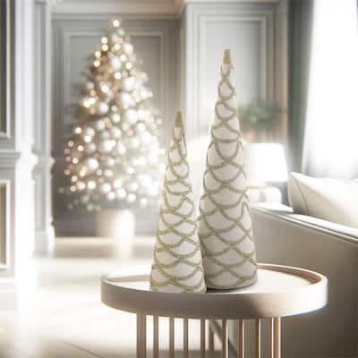 18-24" Velvet With Jewel Cone Tree Set of 2