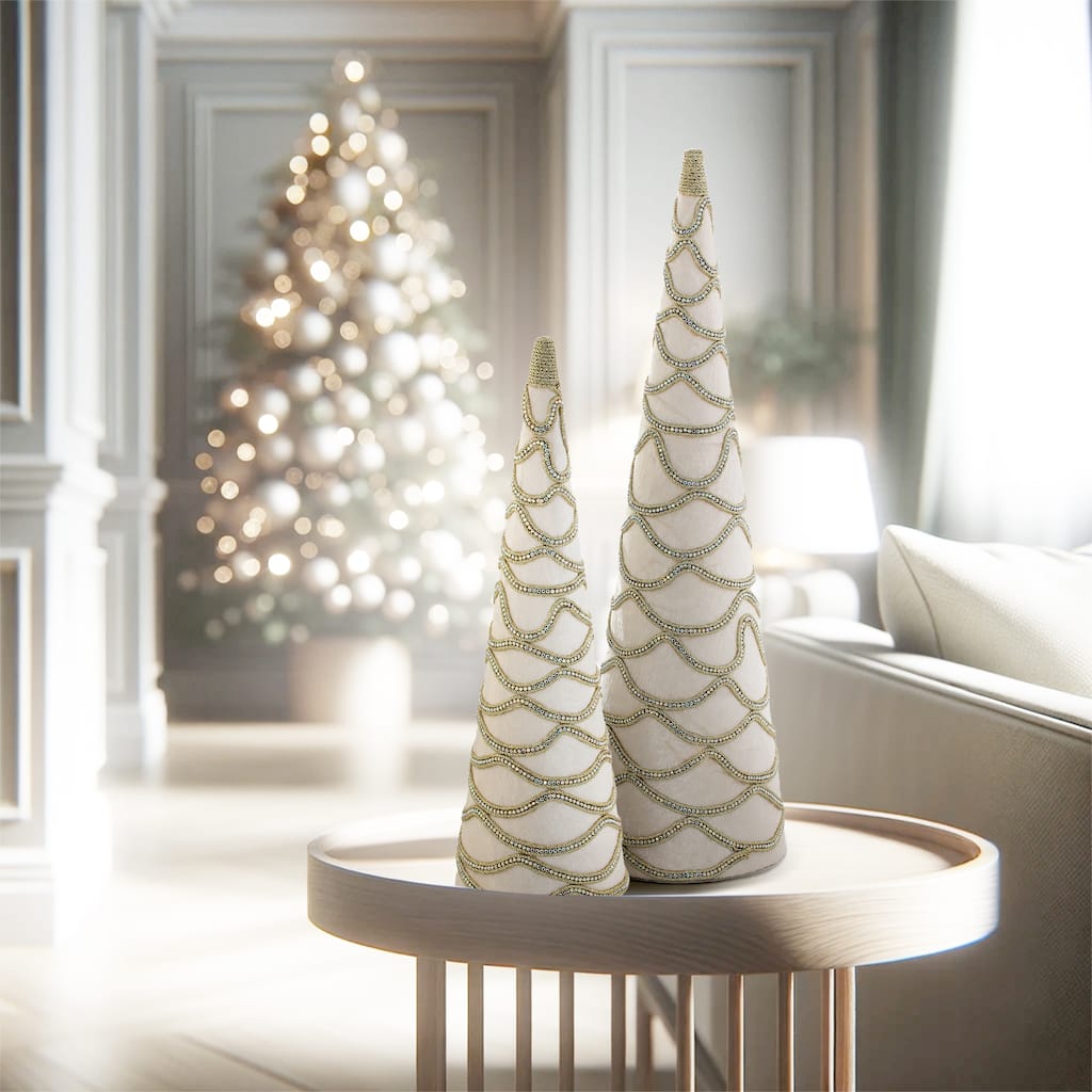 18-24" Velvet With Jewel Cone Tree Set of 2