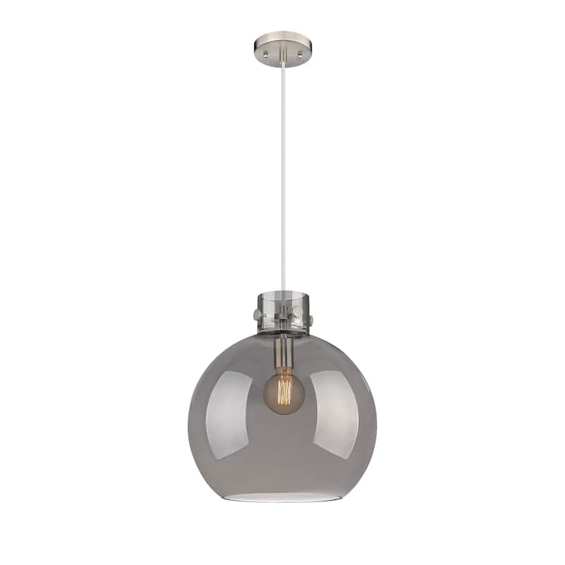 Innovations Lighting Newton Sphere - 1 Light 14" Cord Hung Pendant - Satin Nickel/Light Smoke
