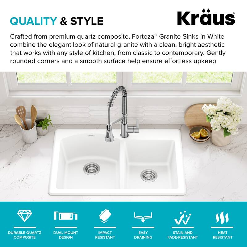 KRAUS Forteza Granite 33 inch 60/40 Undermount Drop-in Kitchen Sink