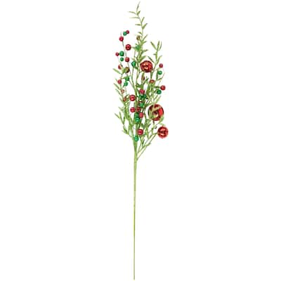 32" Green and Red Jingle Bells and Berry Artificial Glitter Christmas Spray