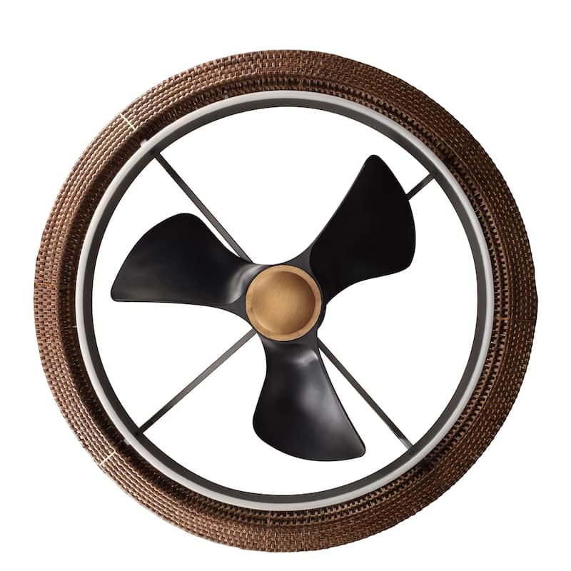 33" Coastal Rattan Fandelier Bladeless LED Ceiling Fan with Light and Remote