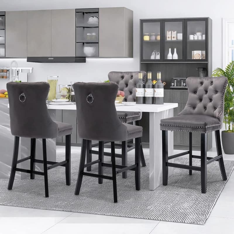 Wing Back Velvet Tufted Nailhead Barstools(Set of 6) - Grey Velvet Set of 4