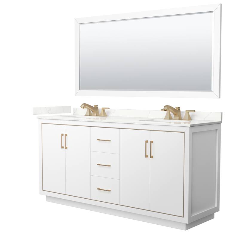 Icon 72-inch Double Vanity, Quartz Top, 70-inch Mirror - White, Bronze Trim, Giotto Quartz Top