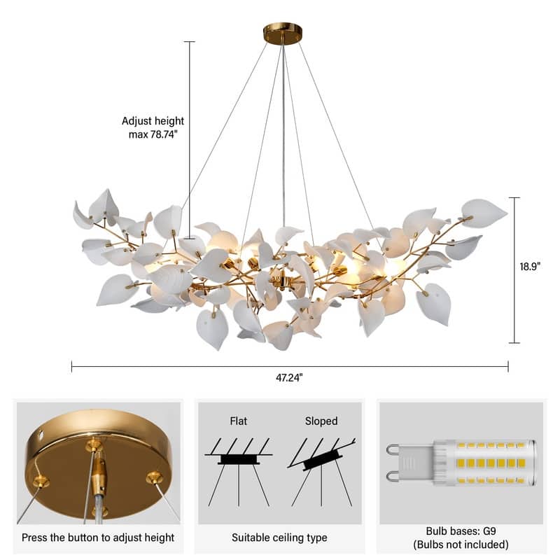 KAYLA 31.5" 6-Light Luxury Gold Round Chandelier, Modern Ceramic Leaf Branch