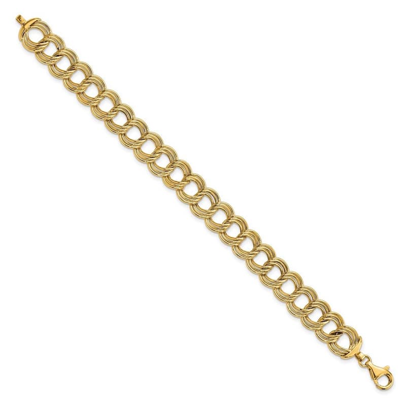 Curata 14k Yellow Gold Polished Fancy Triple Link Bracelet 7.5 Inch