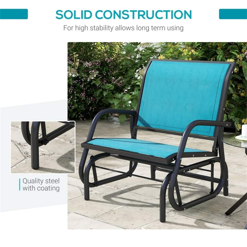 Comfortable Outdoor Glider Chair with Steel Frame and Weather-Resistant Mesh Curved Armrests - 29.5" W x 26" D x 33.5" H