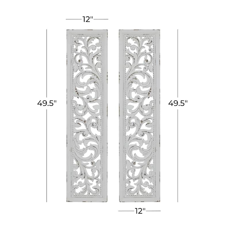 Wood Scroll Handmade Slim Distressed Carved Panel Home Wall Decor - Set of 2 White - Roche River Decor