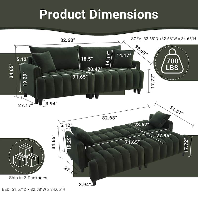 Futon Loveseat Couch Convertible into Sleeper Sofa Bed with Hidden Storage and Adjustable Backrest, Modern Loveseat Sleeper
