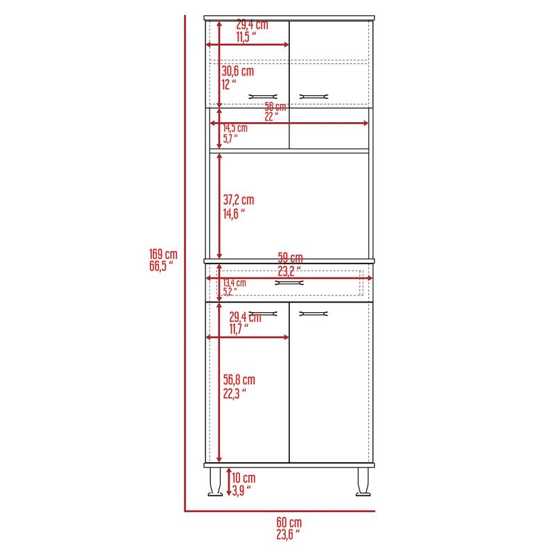 TUHOME Della 60 Kitchen Pantry with Drawer, 2 Cabinets, and Metal Legs - N/A