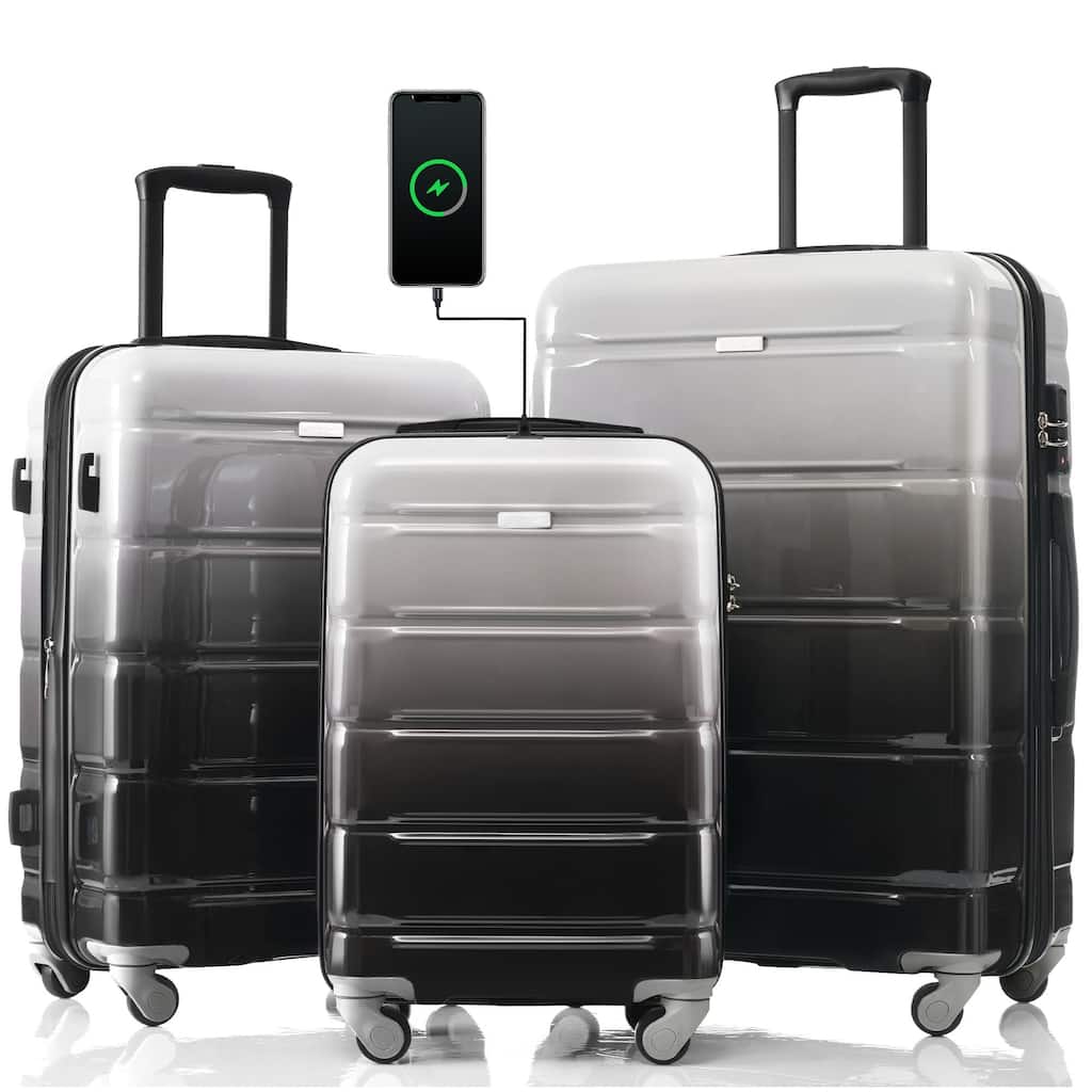 Luggage Set of 3, 20-inch with USB Port, Airline Certified Carry-on Luggage , ABS+PC Hard Shell Luggage with Spinner Wheels