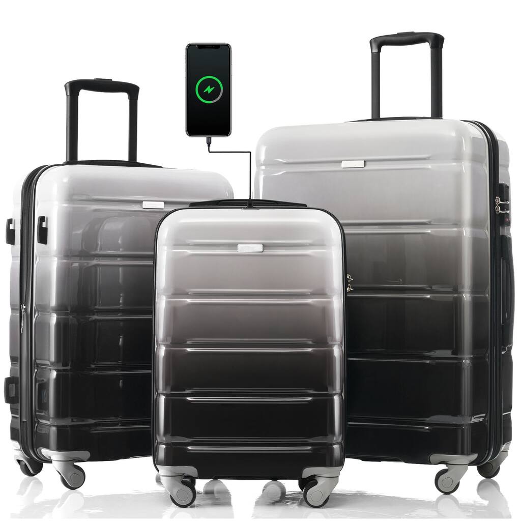 Luggage Set of 3,20-inch with USB Port,Airline Certified Carry-on Luggage,ABS+PC Hard Shell Luggage with Spinner Wheels