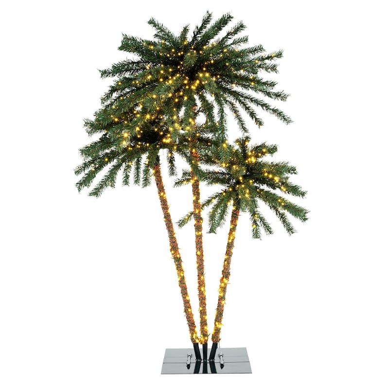 Gymax Artificial Lighted Palm Tree 6 FT Triple Coconut Plam Trees w/ - See Details - Green - See Details