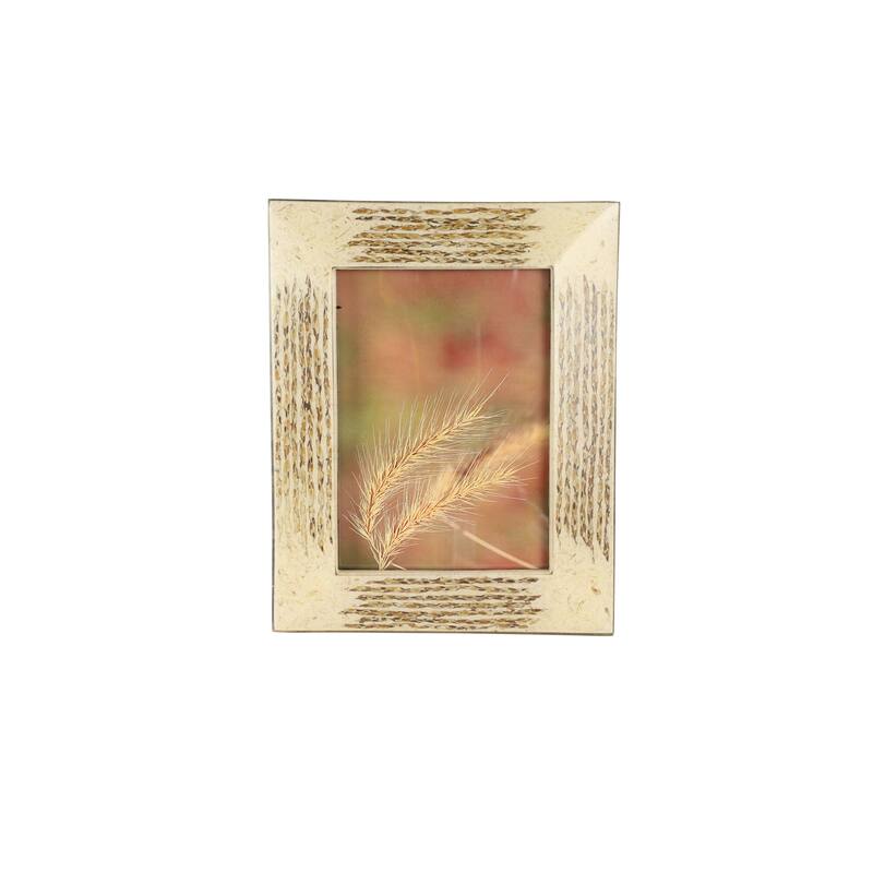 Large Inlaid Beige & Gold Vervain and Sentiment Grass Picture Frame 7.5 x 9