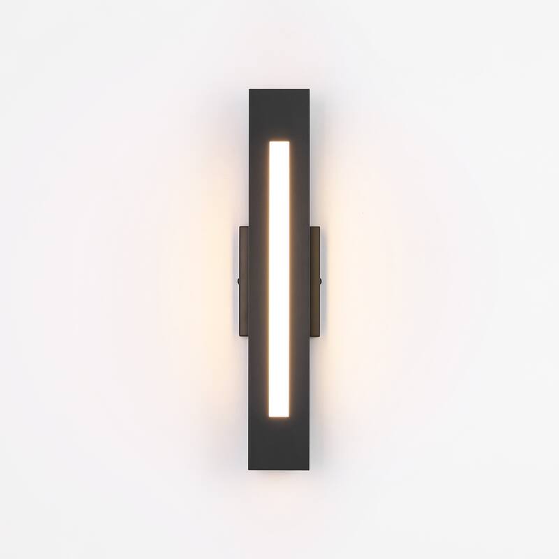 1-Light 19.7 in. Modern Black Linear Rectangle Metal Integrated LED Outdoor Wall Sconce - 4.33 in. W x 19.69 in. H x 4.33 in. D