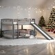 preview thumbnail 1 of 15, Full Over Full Low Bunk Bed with Fence and Ladder for Toddler Kids Teens,Elegant Children Bed,Grey