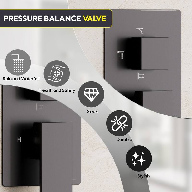 3-Function Shower System With 22" Rectangle Shower Head,Body Jets And Hand Shower(Valve Included)