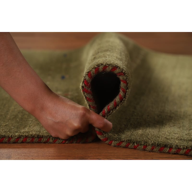 Hand Knotted Oriental 100% Wool Carpet Tribal Animal Pictorial Green Gabbeh Area Rug - 5' 3'' X 3' 0''