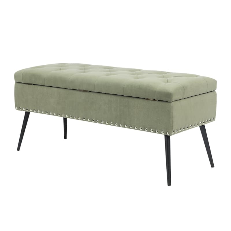 Adeco Storage Ottoman Bench Tufted Top with Metal Legs