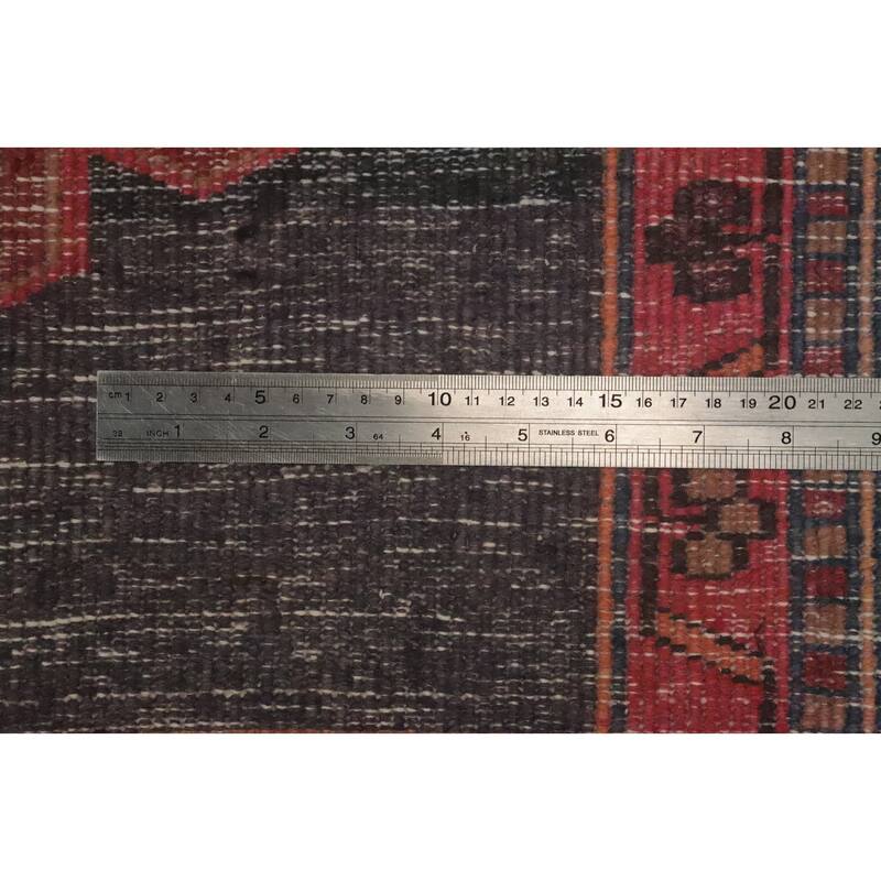 Hand Knotted Oriental 100% Wool Carpet Traditional Geometric Greys & Charcoal Ardebil Runner Rug - 10' 1'' X 3' 8''