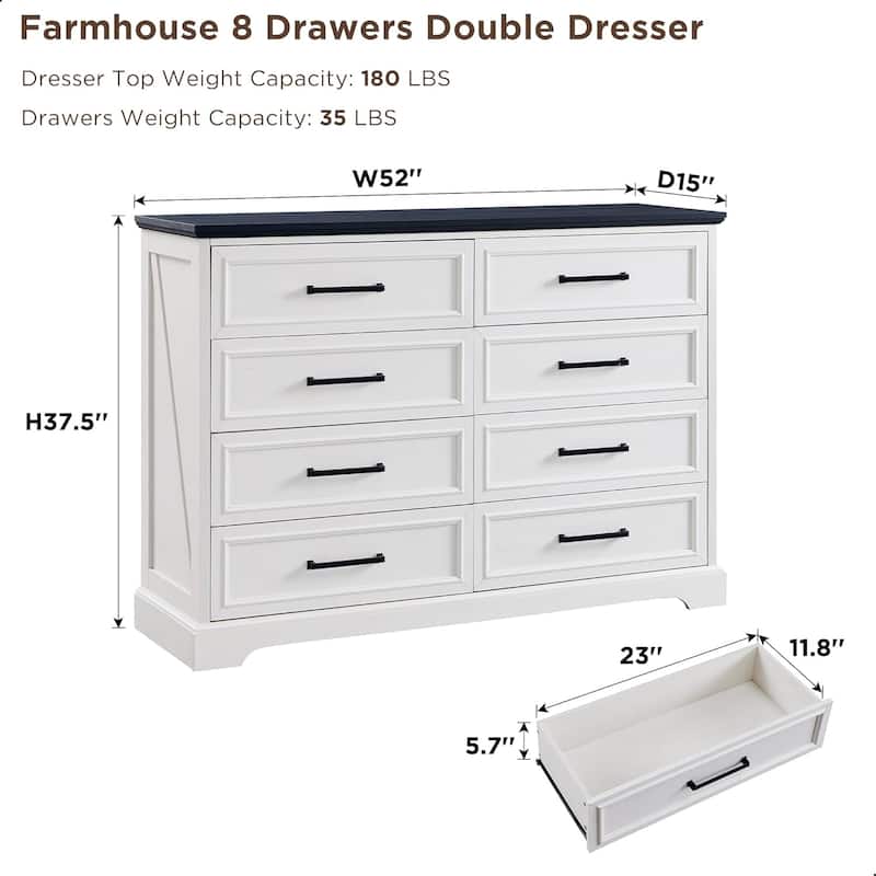 Farmhouse 8 Drawers Dresser Chests for Bedroom, Wood Chest of Drawers