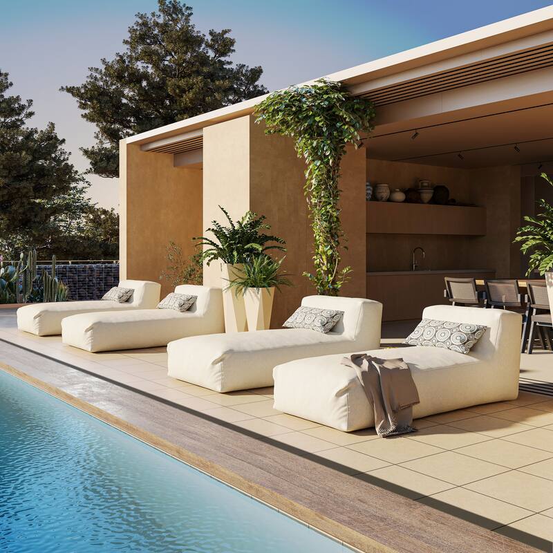 1-Piece Outdoor Bean Bag Chaise Lounge with Pillow - N/A - 4 piece