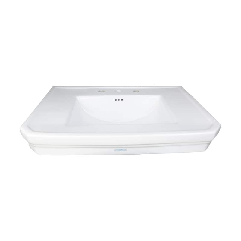 White Pedestal Sink Basin Replacement Part 30.38" W with Splashguard rim, Overflow and 8" Faucet Hole Renovators Supply