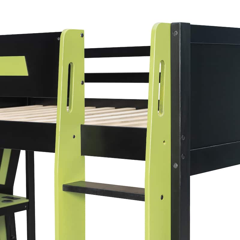 Esports Loft Bed Full Over Full Bunk Bed Frame with Side Mounted Desk, Light Strip, Charging Station and Cable Grommet